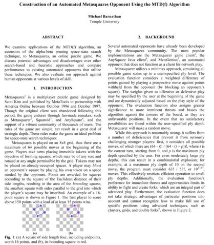 Construction of an Automated Metasquares Opponent Using the MTD(f) Algorithm