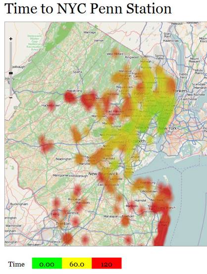 Transit Time to Penn Station Mashup